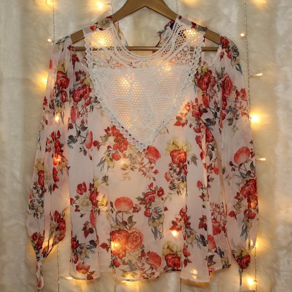 Disney Tops - Disney Beauty and the Beast Floral Lace Blouse NWT